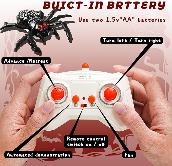 Wall Climbing Remote Control Spider, Rechargeable RC Wall Crawler Spider Robot with High Speed & 360° Rotation, Funny Prank Toys Gifts for Boys & Girls Age 3+ (Black)