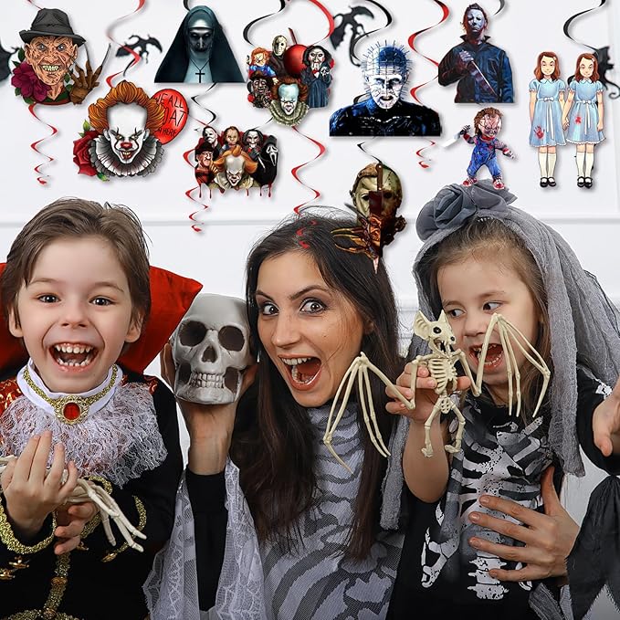 Horror Party Decorations Hanging Swirls, Horror Classic Movie Character Swirls Streams, for Horror Halloween Decorations Photo Booth Props Kids Fans Party Supplies