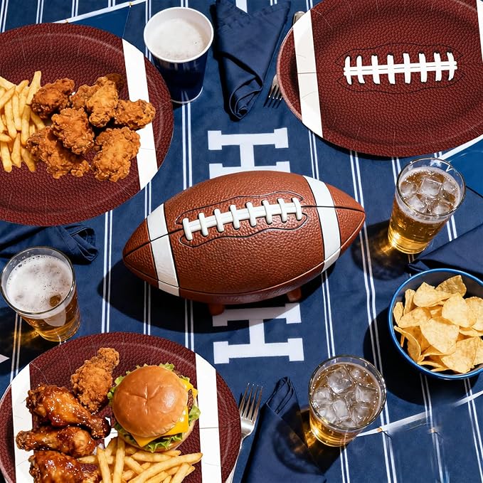 50PCS Football Plates, Large 9 x 11 inch Football Shaped Disposable Paper Plates for Football Birthday & Tailgate Party Decorations