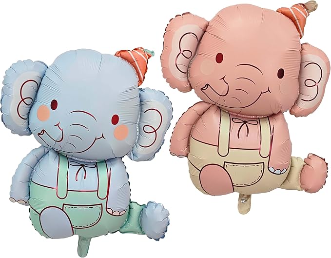 2PCS Elephant Animal Balloon Giant Cute Pink Blue Jungle Safari Animal Birthday Party Foil Balloon For Kids Elephant Wild Zoo Theme Gender Reveal Baby Shower Decoration Supplie
