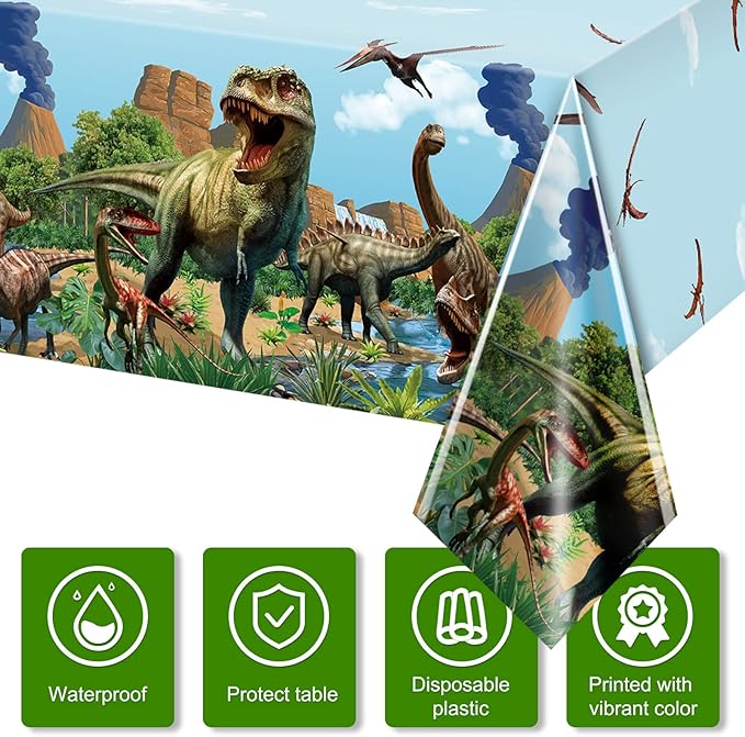 Tiamon 3 Pcs Dinosaur Tablecloth Dinosaur Party Table Covers Plastic Tablecloth for Kids Adults Birthday Party Picnic Supplies 54 x 108 Inch (Blue)