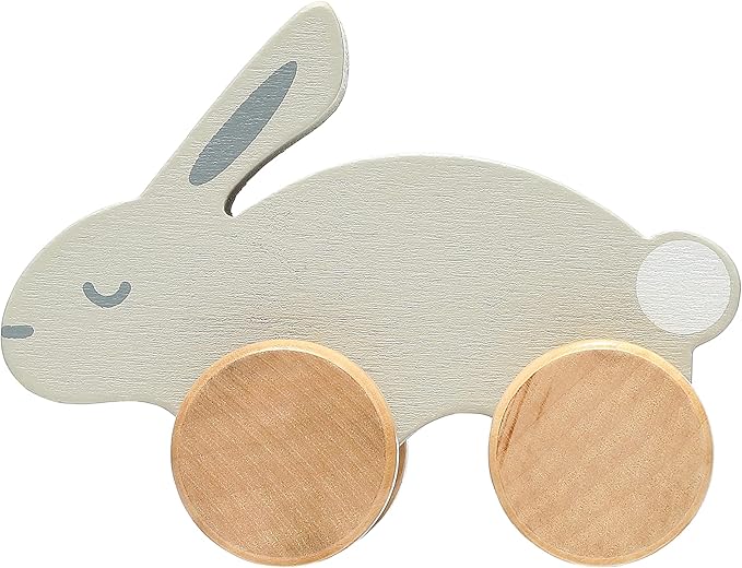 Pearhead Montessori Wooden Bunny Push-Pull Toy for Toddlers – Baby Easter Basket, Easter Bunny Gift for Toddlers, Gray Rolling Rabbit Encourages Motor Skills & Imaginative Play, 12M+