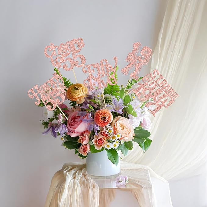 Gyufise 15Pcs Happy 55th Birthday Centerpiece Sticks Fifty Five Straight Outta 1971 Table Flower Centerpieces Sticks Cheers to 55 Decorations for 55th Birthday Party Supplies Rose Gold