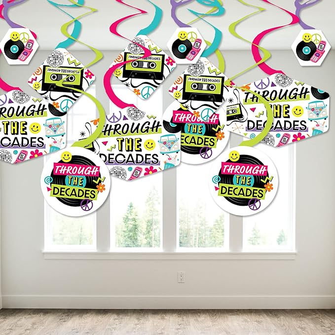 Big Dot of Happiness Through the Decades - 50s, 60s, 70s, 80s, and 90s Party Hanging Decor - Party Decoration Swirls - Set of 40