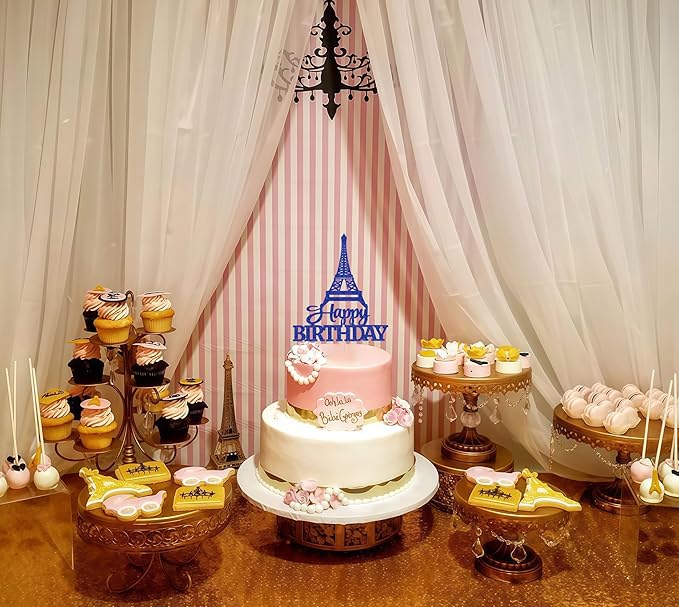 Eiffel Rower Birthday Cake Topper - Royal Blue Glitter Eiffel Rower Theme Birthday Party Cake Decoration Supply - Boy or Girl Architecture Theme Party Cake Decor Photo Prop
