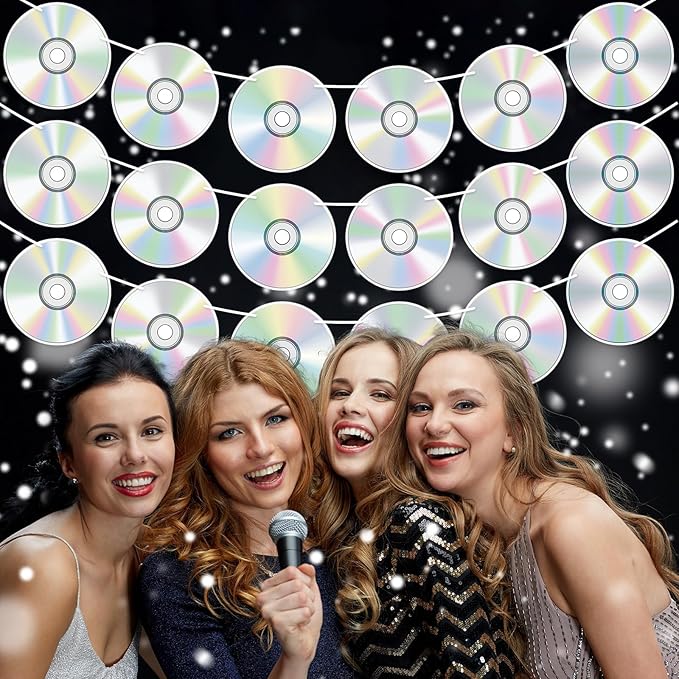 CHUNNIN 4pcs 90's Party Decorations CD Paper Banners Retro 90s Theme Disco Mix CD Hanging Garlands 1990s Music Party Wall Decor Sign Cutouts for 1990s 2000s Birthday Baby Shower Party Supplies Favors