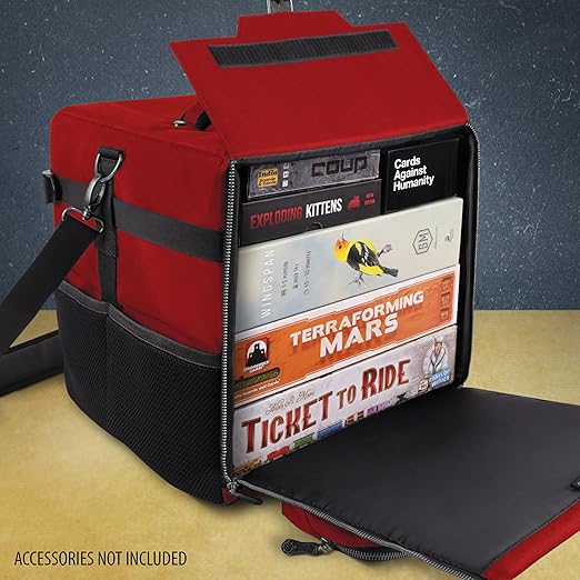 ENHANCE Board Game Shoulder Bag - Collector's Edition Board Game Storage with Shoulder Strap and Accessories Pockets for Dice, Cards, More - Reinforced Carrier Protects Tabletop Games (Dragon Red)