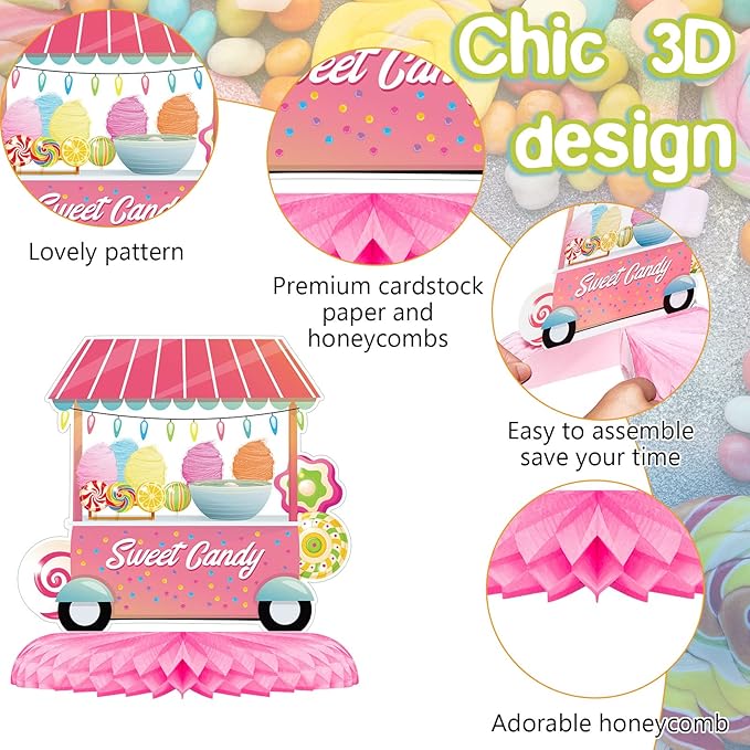 10 Pieces Candyland Party Decorations Candyland Table Decorations Lollipop Table Honeycomb Centerpieces Decor for Candy Theme Birthday Party Supplies Tables Decor Baby Shower Halloween Spooky Candy