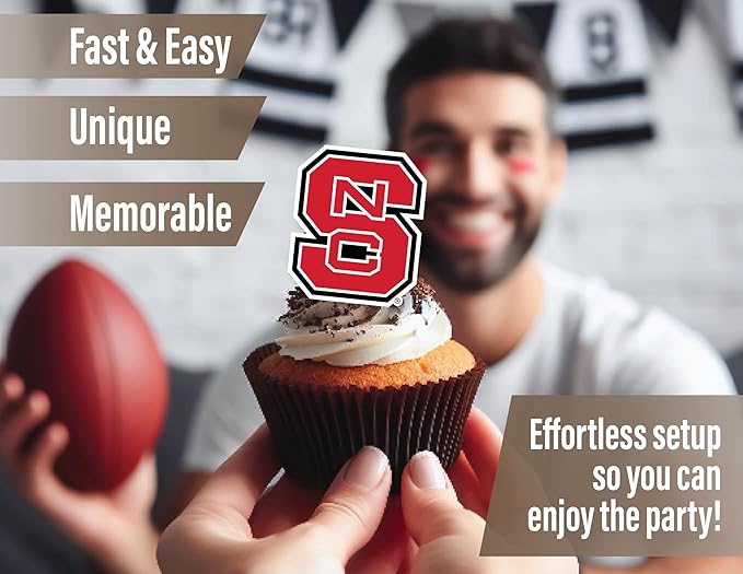 NC State Cupcake Topper Party Supplies for North Carolina Football, Birthday, Graduation Party Decorations (24 Pieces) (NC State Wolfpack)