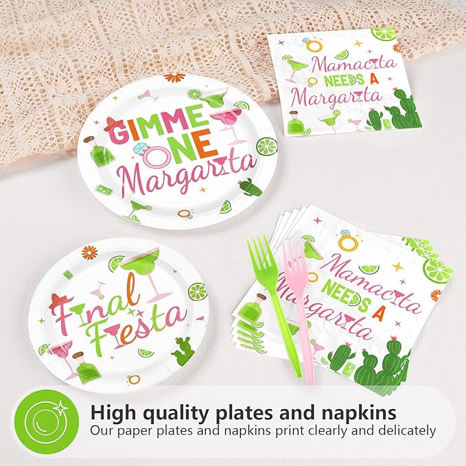 96Pcs Final Fiesta Party Supplies Gimme One Margarita Paper Plates and Napkins Mexican Fiesta Mamacita Needs a Margarita Tableware Sets for Mexican Bachelorette Bridal Party Supplies Serves 24