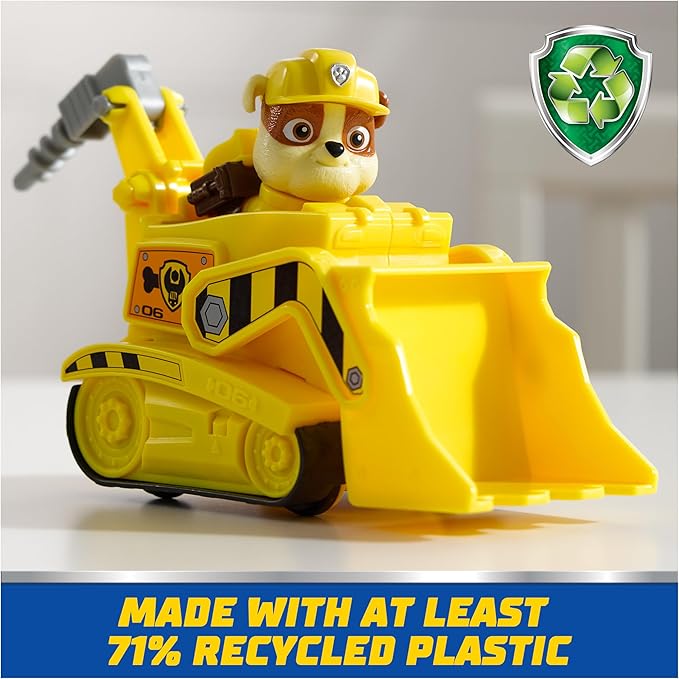 PAW Patrol, Rubble’s Bulldozer Toy Truck with Collectible Action Figure, Sustainably Minded Kids Toys for Boys & Girls Ages 3 and Up