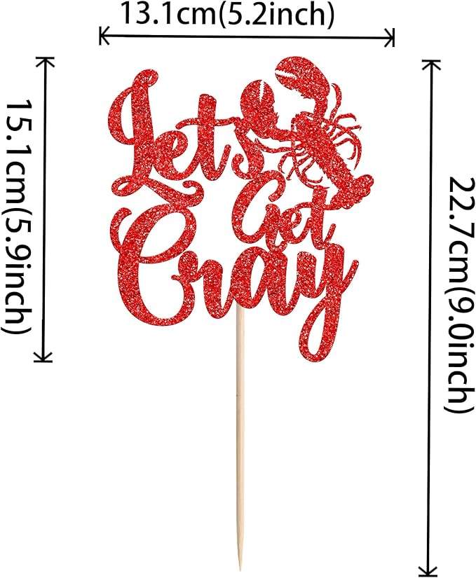 1 PCS Crawfish Cake Topper Red Glitter Let's Get Cray Cake Pick Crawfish Party Cake Decoration for Lobster Theme Carnival Baby Shower Birthday Single Divorce Party Cake Decorations Supplies