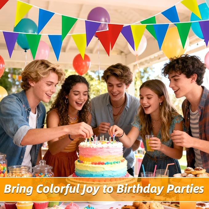 MAQIHAN Pennant Flag Triangle Banner Flags - 98ft Extra Long Pennant Banner Flags for Outside Party Decorations, Double Sided Colorful Bunting Banner for Birthday Carnival Graduation Classroom Decor