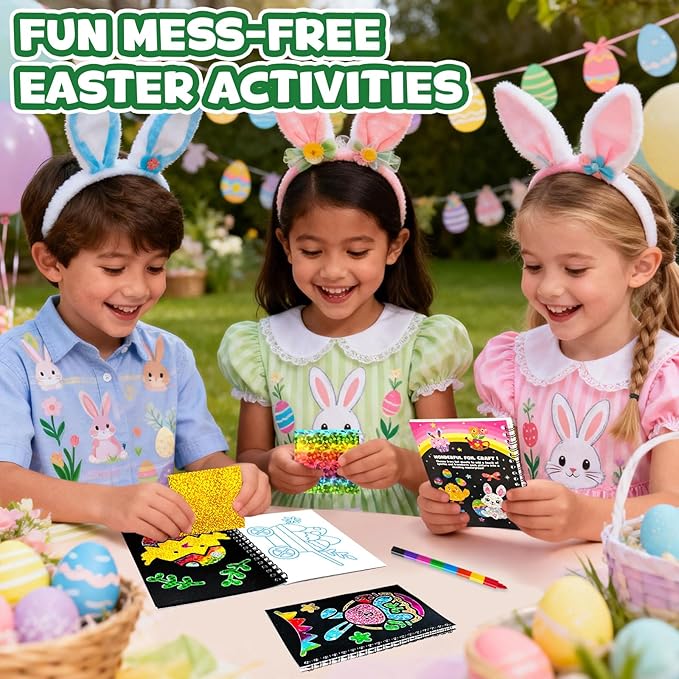 FUNNYB&G Foil Art Party Favors for Kids - 24 Pack Foil Art Crafts Kits Coloring Books, Goodie Bag Stuffers Party Favors for Kids 4-8 8-12, Bulk Easter Classroom Gifts Girls Boys Prizes (Easter)