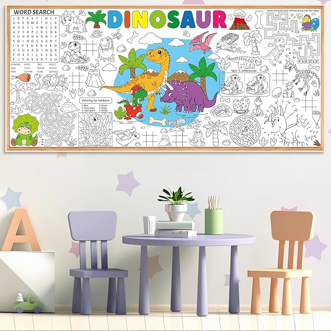 Naozinebi Dinosaur Giant Coloring Poster for Large Coloring Tablecloth Big Paper Sheets Page Dino Table Cloth DIY Activity Game Art Crafts Mat Wall Home Party Decoration Supplies