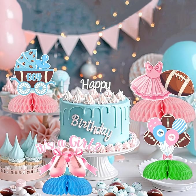 Jollyboom Touchdowns or Tutus Gender Reveal Decorations, 8pcs Ballet or Football Gender Reveal Honeycomb Centerpiece Table Toppers for Girl or Boy Gender Reveal Party Supplies