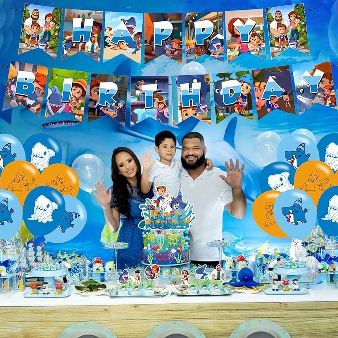Sharkdog Party Decorations,Sharkdog Birthday Party Supplies Includes Banner- Cake Topper - 24 Cupcake Toppers - 18 Balloons