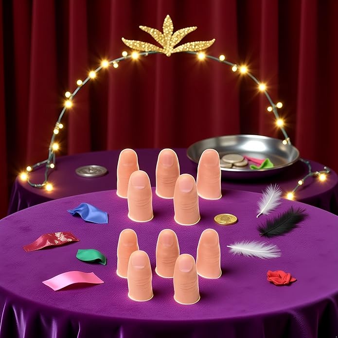 10Pcs Thumb Tip Magic Tricks,Disappearing Silk Fake Thumb Tip Magic,Fake Thumb Tip Vanish Magic,Trick Gimmick Magician Accessory, Close up Illusions Making Objects Appear,Disappear,Novelty Gag Toys