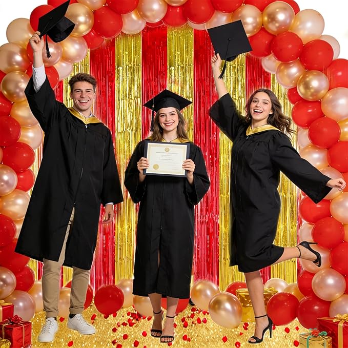 TONIFUL Gold Red Door Streamers,Black and Pink Photo Booth Backdrop Metallic Streamers Foil Fringe Curtain for Birthday,New Year,Graduation,Grad,Baby Shower Party Streamers Decoration