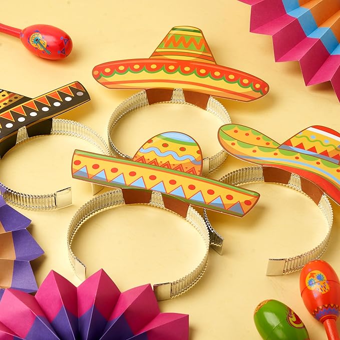 JOYIN 24 Pcs Cinco de Mayo Sombrero Headbands for Mexican Themed Fiesta Party, Party Supplies Decorations for Fun Fiesta Hat Party Supplies, Luau Event Photo Props