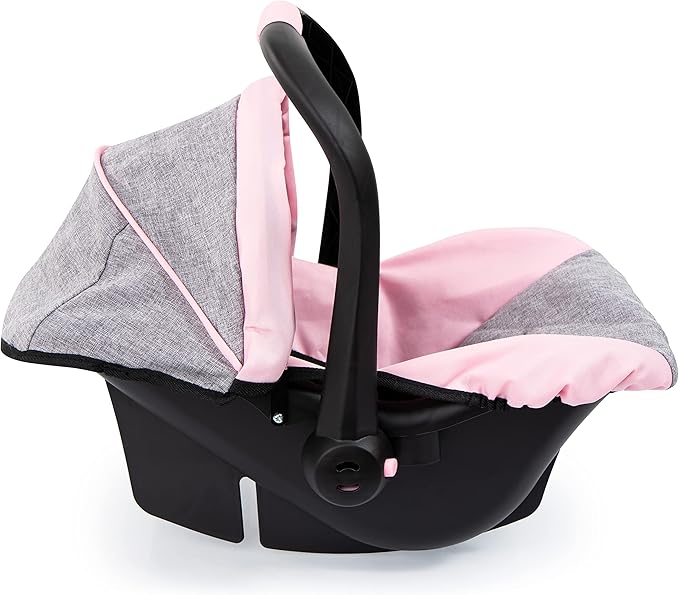 Bayer Design 67933AA Toy, Car Seat Easy Go for Neo Vario Pram with Cover, Doll Accessories, Pink, Grey with Butterfly,Grey/pink, for dolls up to 18"