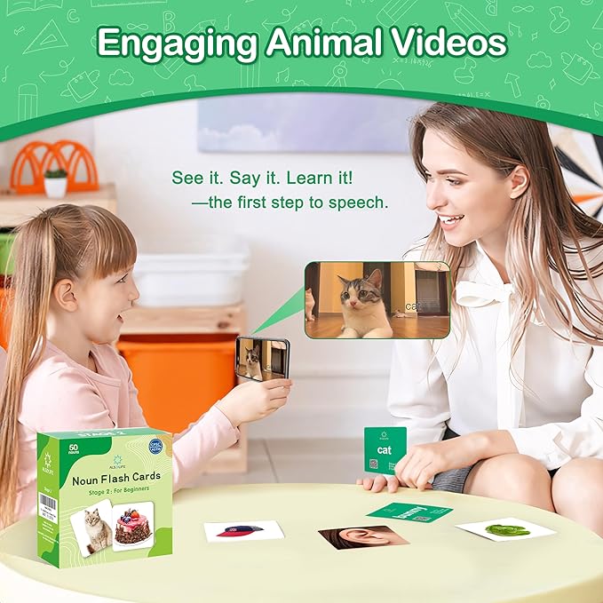 50 First Words Flash Cards for Baby with Fun Videos| Extra Thick Picture Cards for Speech Therapy Noun Cards for Kids Speech Delays| Aba Therapy, Autism Learning Materials