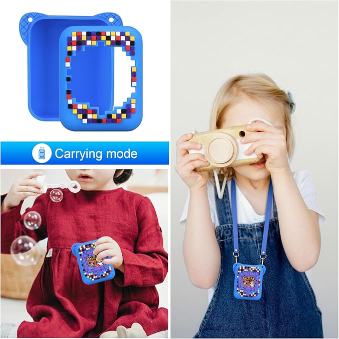 RAIALL Silicone Cover Case for Bitzee Interactive Toy Digital Pet, Kids Protective Virtual Electronic Pet Game Lanyard Silicone Holder for Boys and Girls, Portable Travel Soft Silicone Sleeve, Blue