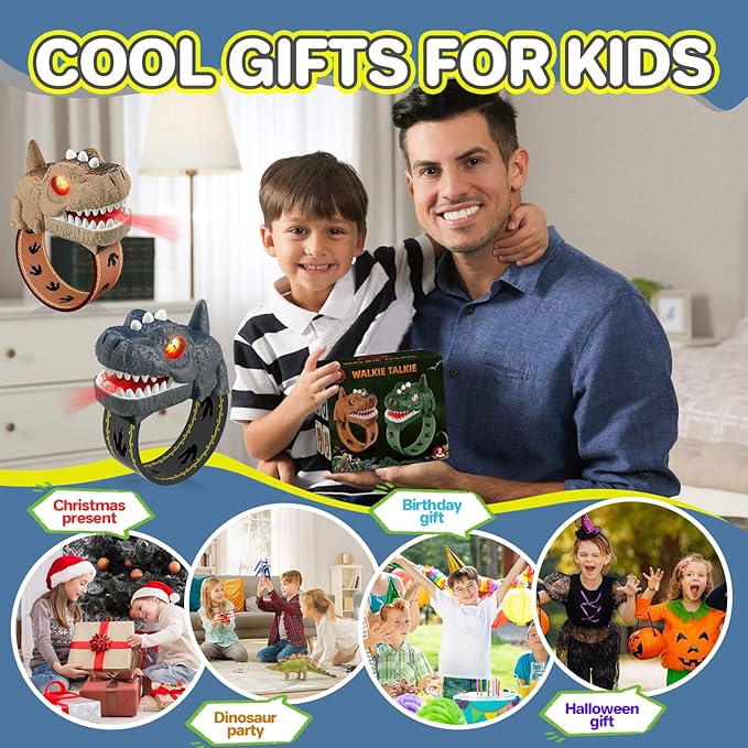 Dinosaur Walkie Talkies for Kids, Dinosaur Toys, Rechargeable Wrist Walkie Talkie with Flashlight, Outdoor Adventure Camping Gear, T-Rex Dino Toy Birthday Gifts for Boys Girls 3-12 Years Old
