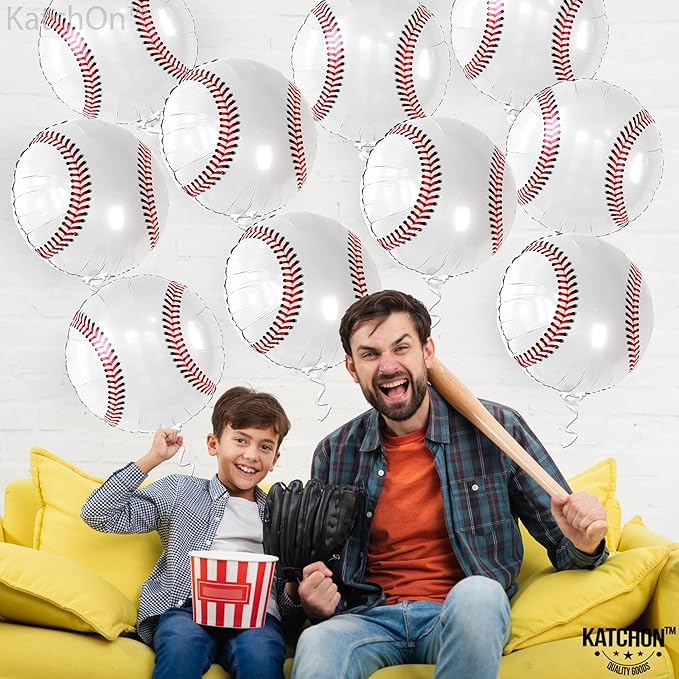 Katchon, Large Baseball Balloons 18 Inch-pack of 10 | Baseball Birthday Decorations With Baseball Foil Balloons | Sports Themed Party Decorations for Baseball Party Decor or Gender Reveal Decorations