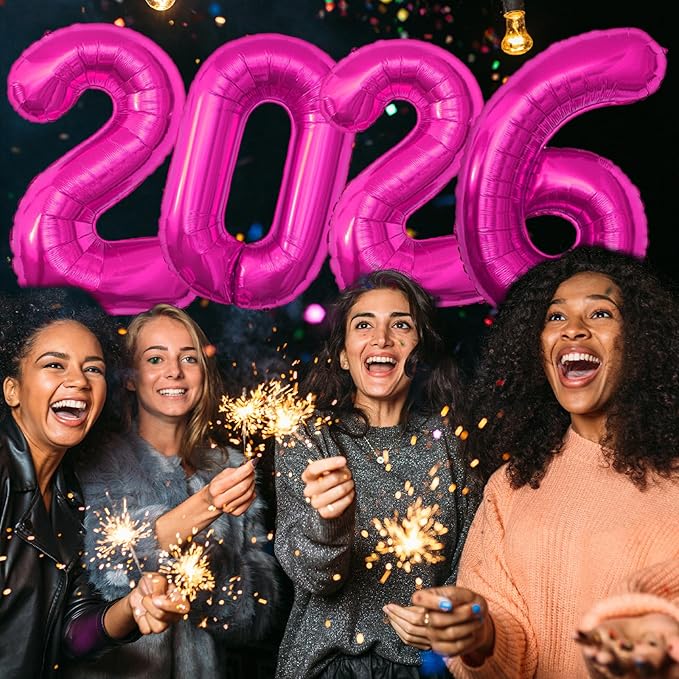 KALOR 42 Inch 2026 Hot Pink Foil Mylar Number Balloons, 2026 New Years Decorations for 2026 Happy New Year Eve and Graduations Party Supplies