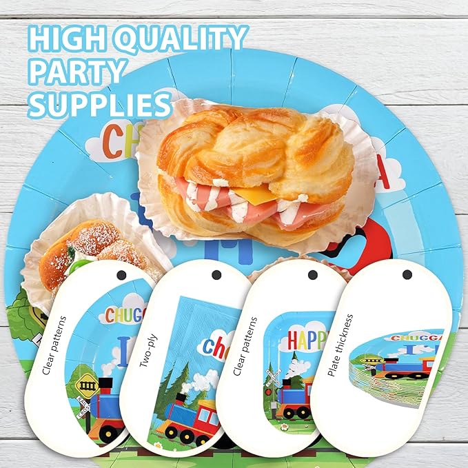 96 Pcs Train 3rd Birthday Party Decorations Chugga Chugga I'm 3 Plates and Napkins Disposable Railroad Transportation Tableware Set for Kids Train Theme 3 Years Old Birthday Party Supplies Serves 24
