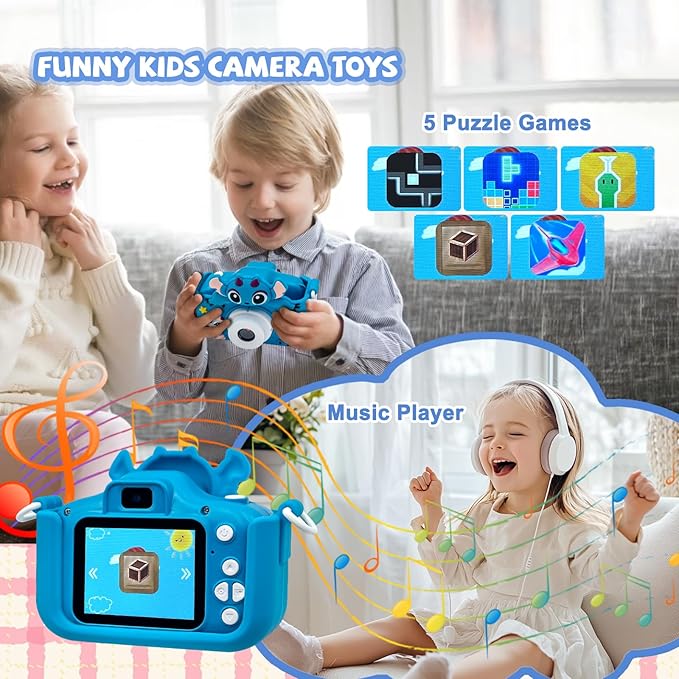 Kids Camera 2PCS Toddler Digital Camera Little Girls Toy Camera for 3 4 5 7+ Years Old Boys Christmas Birthday Gifts for Kids Digital Camera 40MP Dual Lens 1080P HD Video Selfie Camera 32GB SD Card