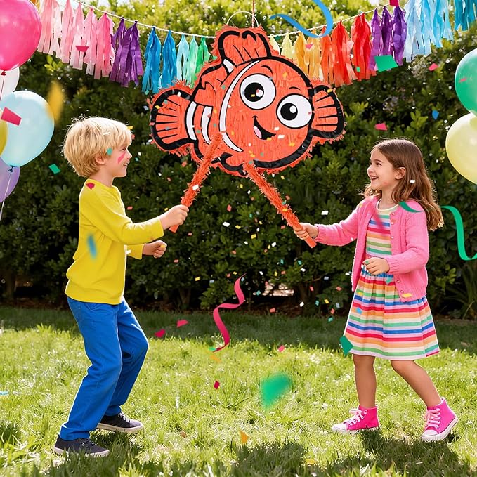 Nemo Pinatas Bundle with a Blindfold and a Bat(16.5 x 12.6 x 4 Inches), Perfect for kid's Birthday Parties, Mexican Theme Parties, Decorations