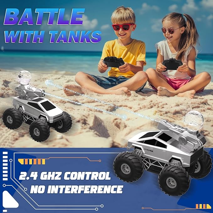 1:16 Amphibious RC Car - Waterproof Remote Control Monster Truck for Land & Pool, Water Squirt Tank, LED Lights - Birthday Gift for Kids & Adults