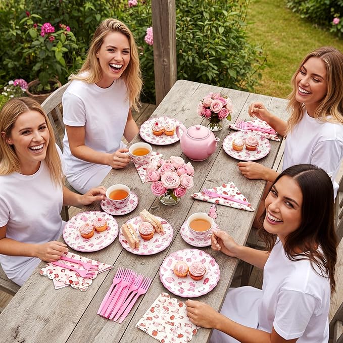 122 Pcs Pink Cowgirl Birthday Party Supplies Western Cowgirl Plates Napkins and Fork Disposable Bowknot Rodeo Tableware Set for Girls Baby Shower Wedding Bachelorette Decoration, Serve 24