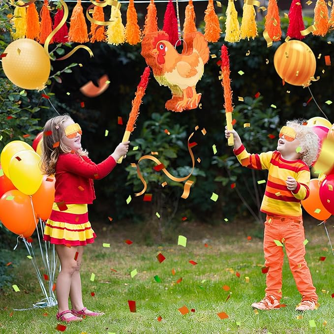 Chicken Piñata 3D Chicken Birthday Decoration with a Blindfold and Bat for Kids Girls Boys Gift Holiday Piñata Party Baby Shower Supplies