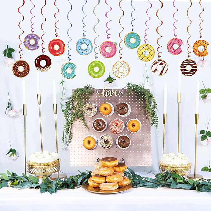 Sweet Donut Hanging Swirl Party Decorations 30 Pack Foil Ceiling Hanging Streams Party Supplies Banner Decor for Kids Donut Candy Birthday Celebrating Party Events Baby Shower Room Wall Decor