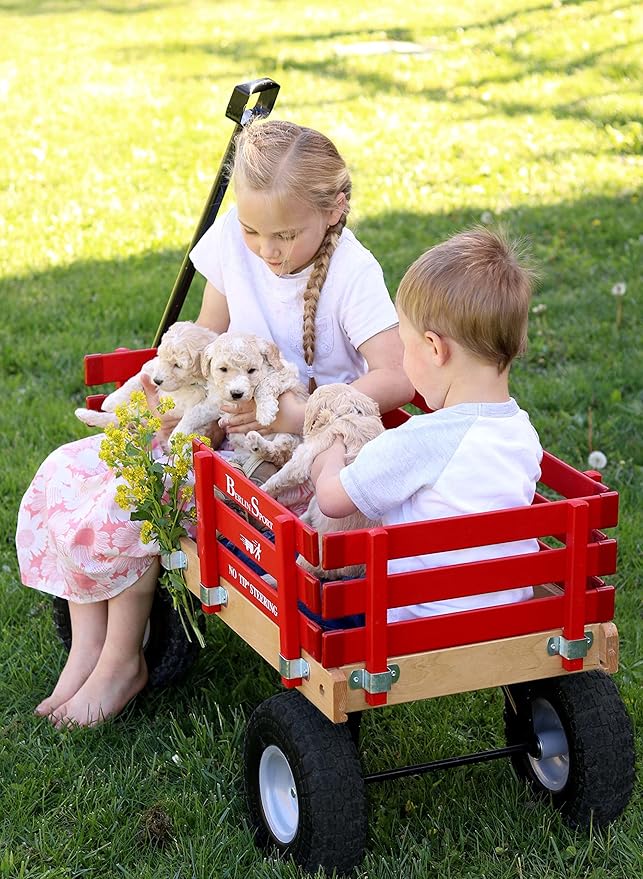 Berlin Flyer Sport Kid's Wagon - Model F410 - Amish Made in Ohio, USA - 10" No-Flat Tires (Red)