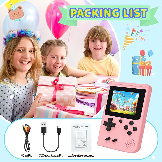 Retro Handheld Games Console Built-in 400 Video Games, Portable Handheld Emulator with 3.0 Inch Screen, Mini Travel Retro Gaming Consle (Pink)