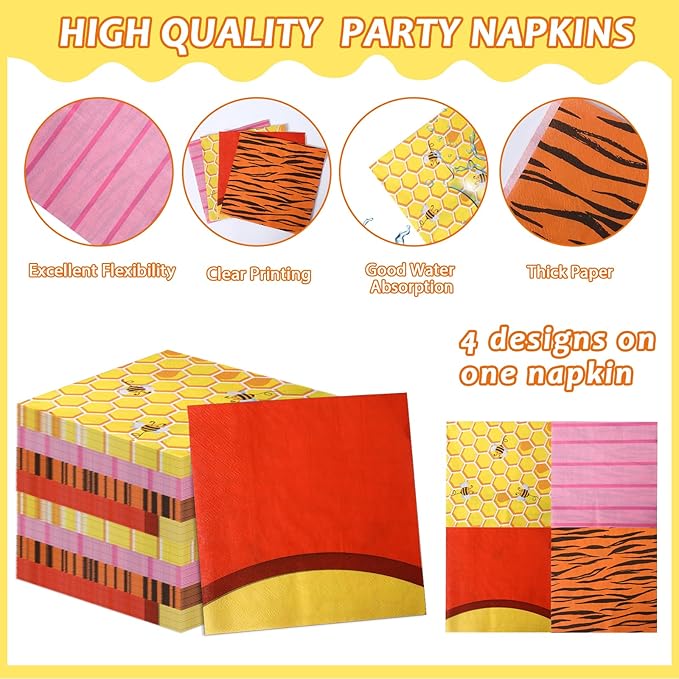 96PCS Cute Bear Birthday Party Plates and Napkins Set Cartoon Bears Theme Party Favor Decor Classic Bear Paper Tableware Dinnerware Set for Home Kids Baby Shower Birthday Parties Decorations Supplies