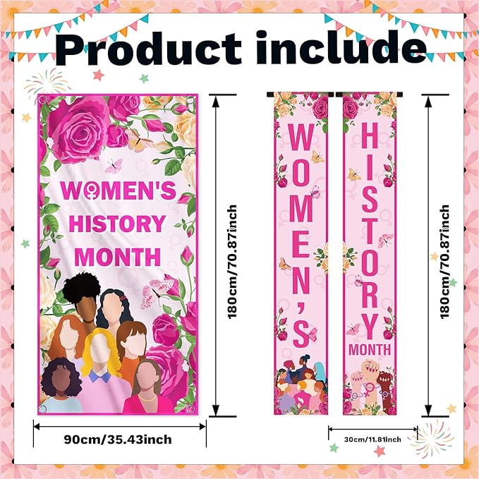 Women's History Month Decorations, National Women's Door Cover Banner Decoration for Home Party, Womens Rights Celebration Event Outdoor Party Decor Supplies for School Office Community