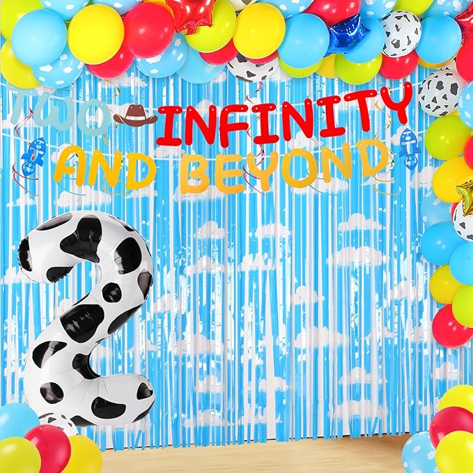 Two Infinity and Beyond Banner Cartoon Story 2nd Birthday Party Decorations Toy Inspired Game Kids 2nd Birthday Banner Party Supplies