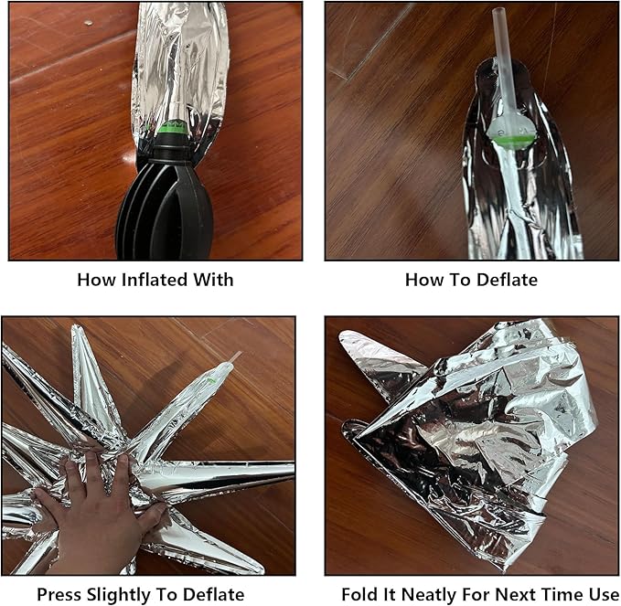 6 Pcs Silver Star Foil Balloons One-Piece 14-Pointed Star Balloon 4D Cone Mylar 22inch Christmas Birthday Wedding Fireworks Shape Party Supplies (Silver)