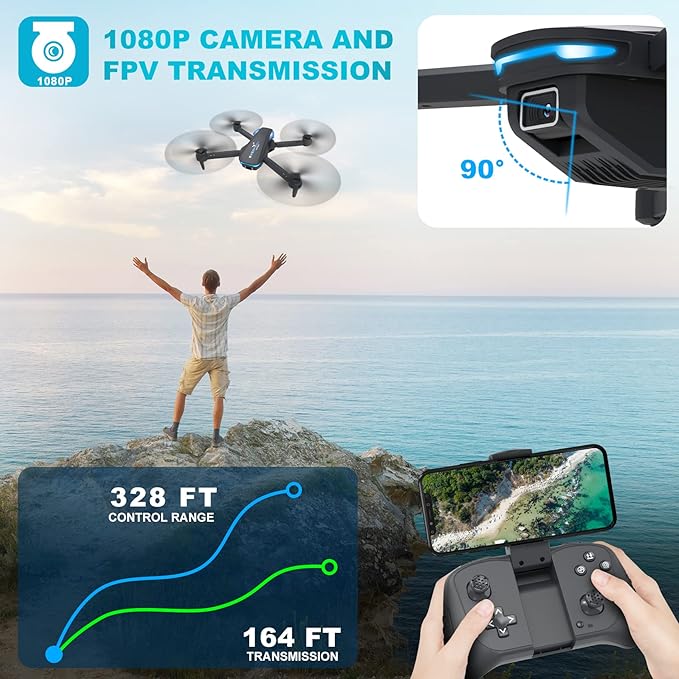 Drone with 1080P Camera for Beginners and Adults, Foldable Remote Control Quadcopter with Voice Control, Gestures Selfie, Altitude Hold, One Key Start, 3D Flips, 2 Batteries, Toy for Beginners