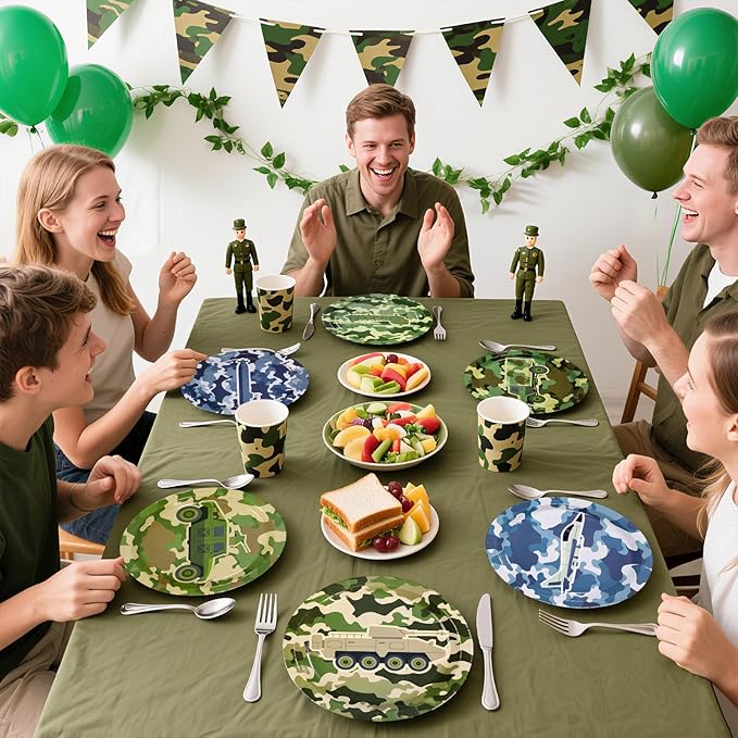 60Pcs Camo Army Party Paper Plates 9 Inch Disposable Heavy Duty Camo Military Birthday Dessert Plates Camouflage Military Decorations Favors for Boys Men Army Soldier Hunting Birthday Party Supplies