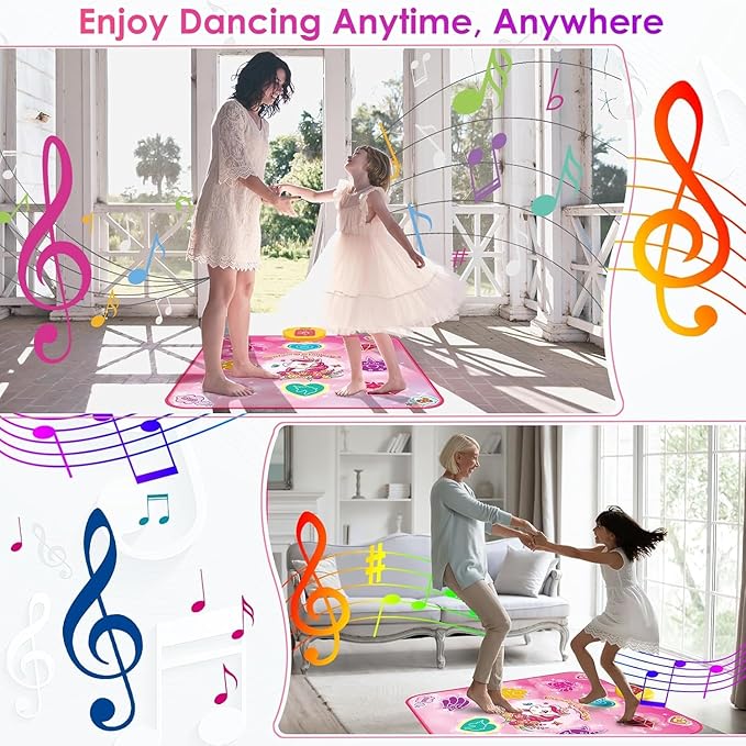 Unicorn Dance Mat Toys for 3 4-7 8 9 10-12 Year Old Girl Birthday Gifts, Pink Music Dance Pad with 6 Game Modes, Electronic Dancing Mat Toys for Girls, Adjustable Volume, LED Light