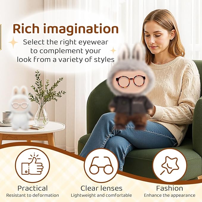 Plastic Doll Dress up Eyeglasses 5Pcs Doll Glasses Mini Glasses Fit Toy Accessories 5 Colors Compatible with 5.12 Inch Figures（Black,Pink,Purple,Leopard Print,White）