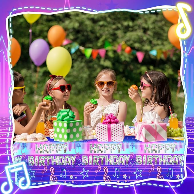 2 Pcs Birthday Party Decorations Plastic Cute Birthday Tablecloth 108 x 54 Inches Disposable Rectangle Tablecover for Boys Girls Kids Baby Shower Party Supplies (Music)