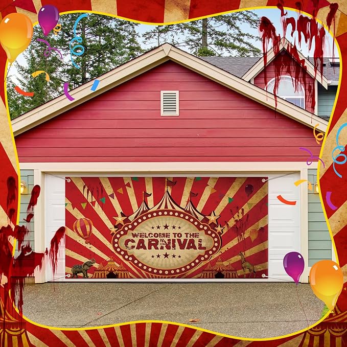 Halloween Welcome to The Carnival Banner Carnival Outdoor Decorations Circus Party Supplies Background for Vintage Circus Theme Party Decorations Birthday, 71 x 35 Inch