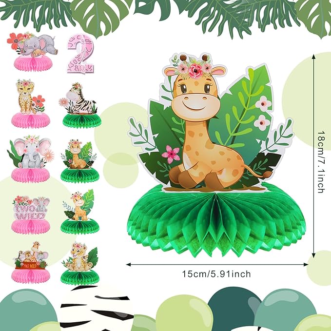 Ireer 10 Pcs Two Wild Birthday Party Decorations Safari Table Centerpiece Jungle 2nd Animals Safari Centerpieces for Tables Animals 3D Table Decor for Boy Girl Birthday Baby Shower Party Supplies